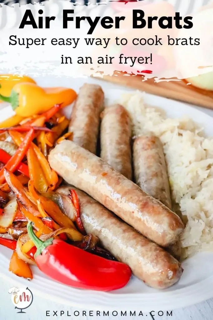 Brats cooked in air fryer on a plate