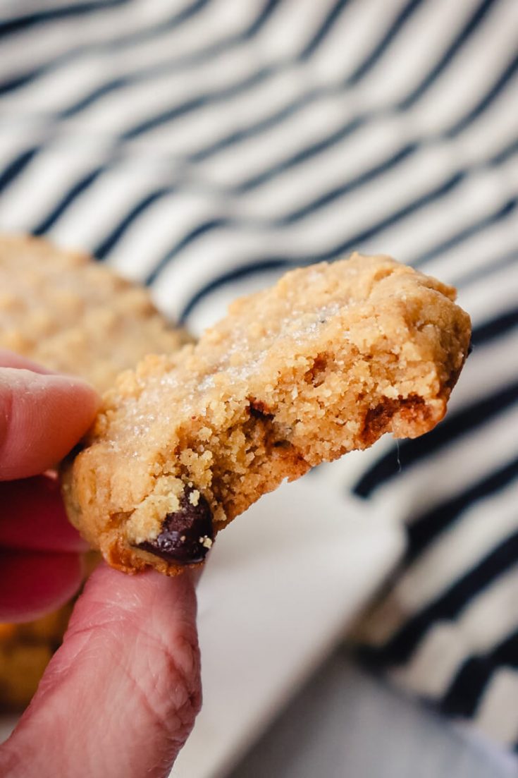 Bite out of keto peanut butter chocolate chip cookie