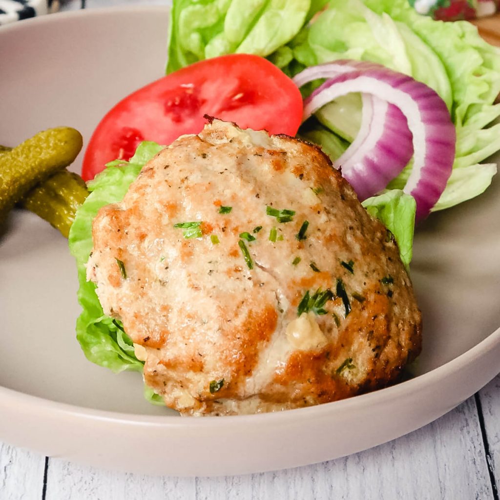 Front view of keto turkey burgers