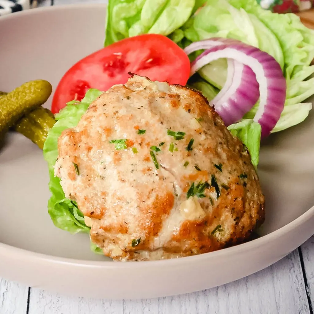 Front view of keto turkey burgers