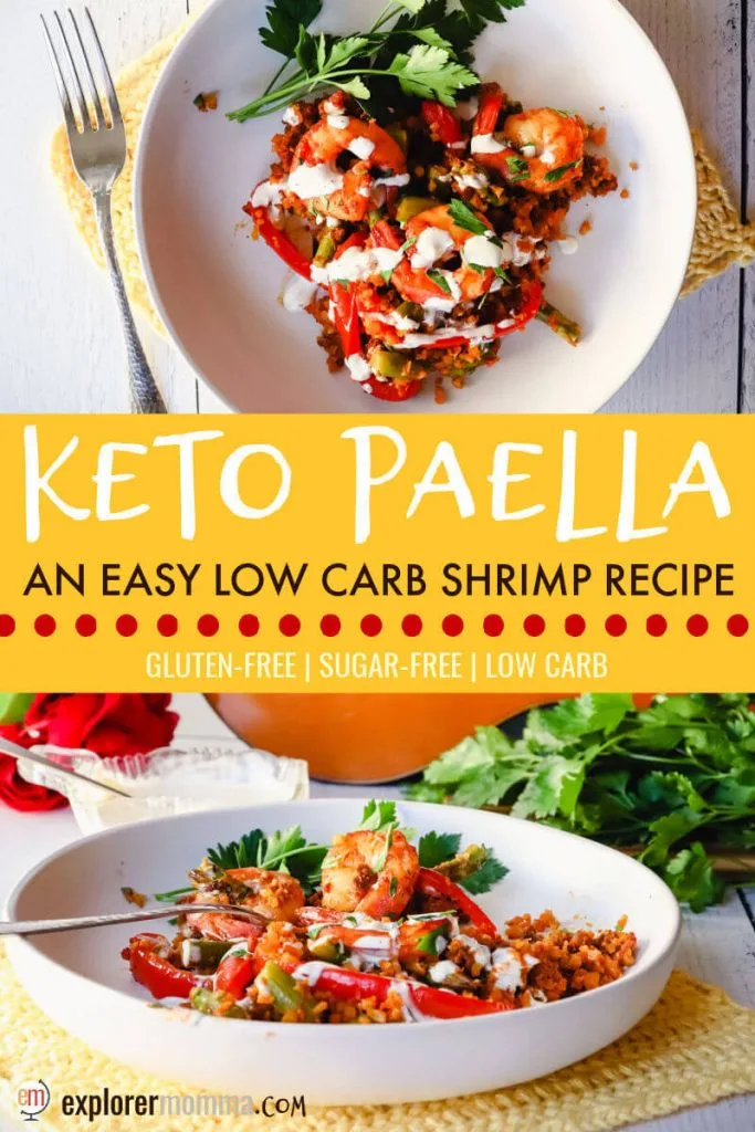 Plate of keto paella with shrimp and garlic aioli