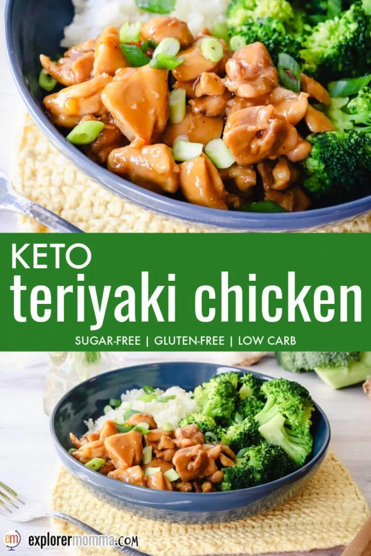 Low carb keto teriyaki chicken in a blue bowl
