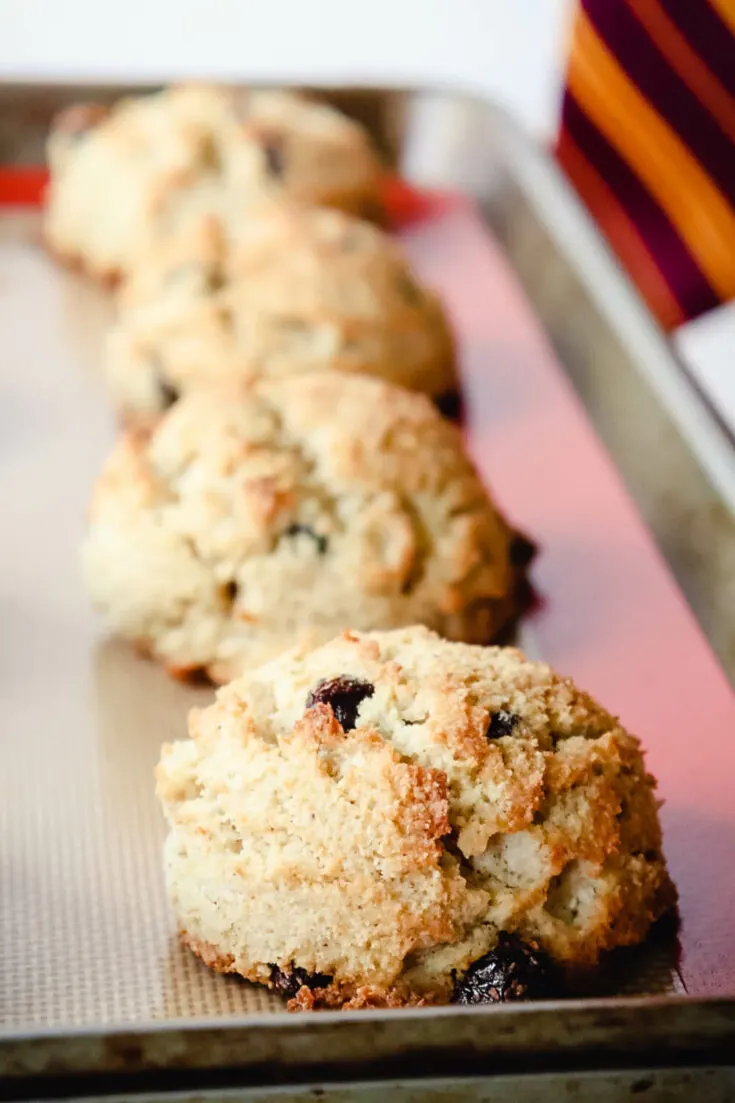 Line of keto rock cakes on a pan