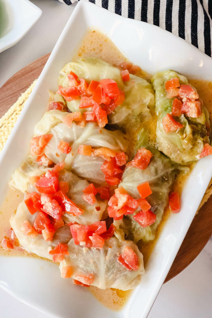 Overhead view of keto cabbage rolls