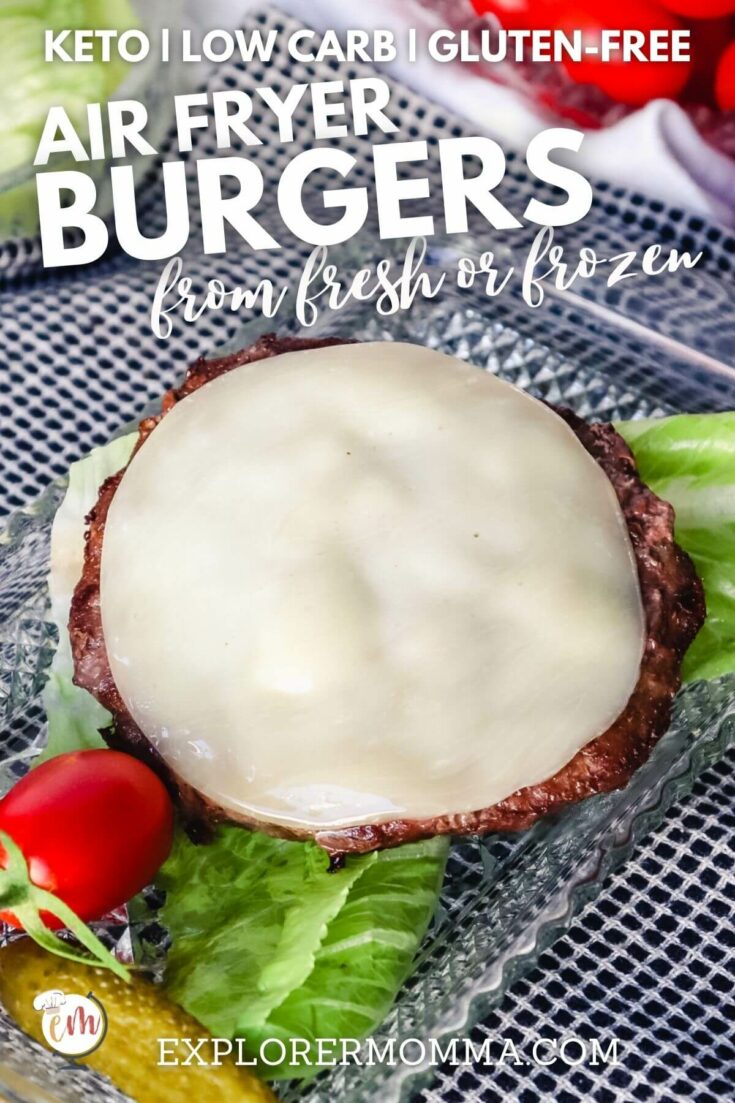 Air fryer burger on a bed of lettuce