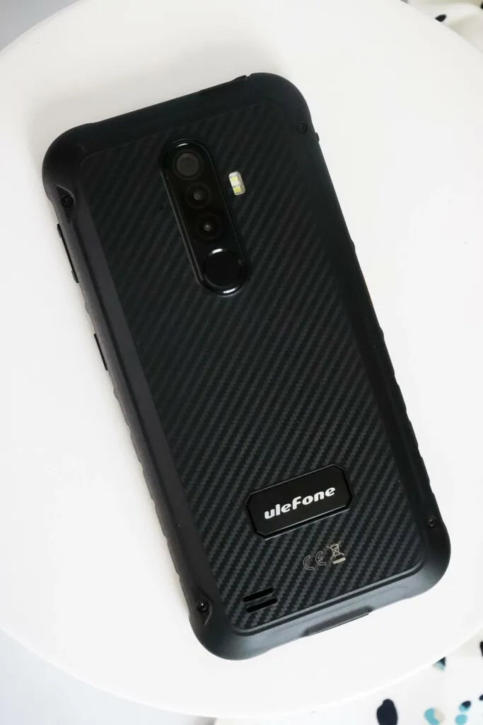 Back of the black Rugged phone,