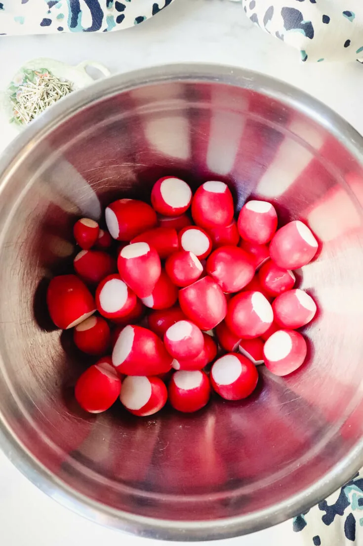 Bowl of trimmed radishes