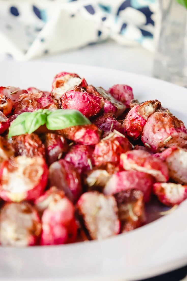 Roasted air fryer radishes on a plate
