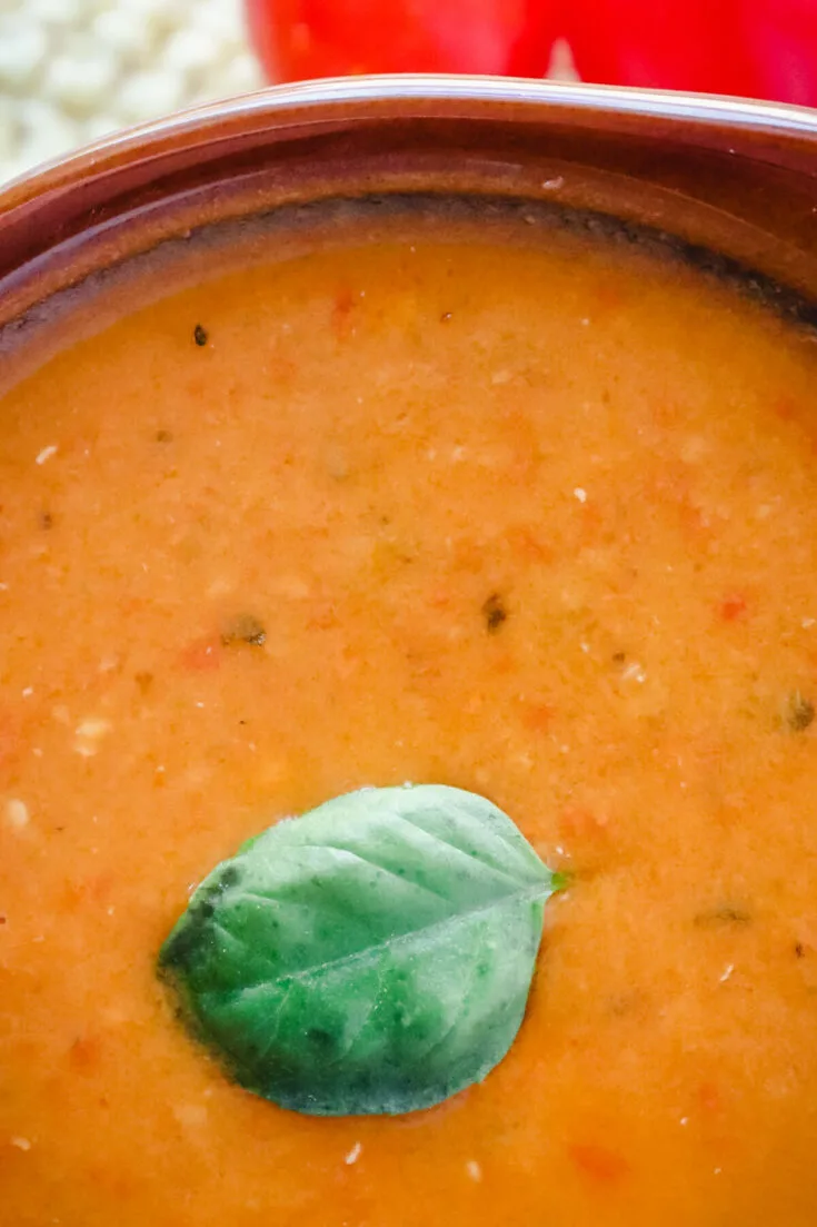 Overhead view of low carb tomato soup
