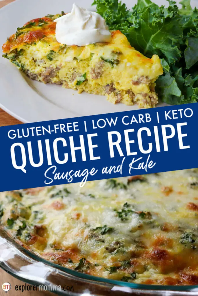 Keto quiche on a plate, sausage and kale