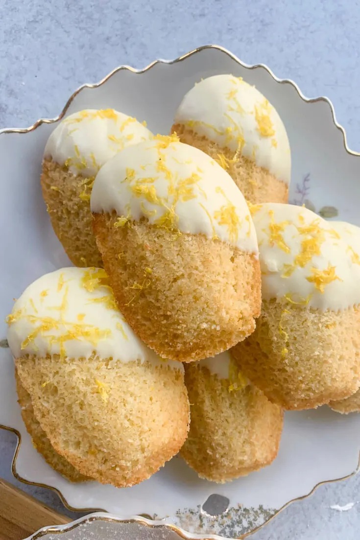 Low carb madeleines dipped in sugar free white chocolate