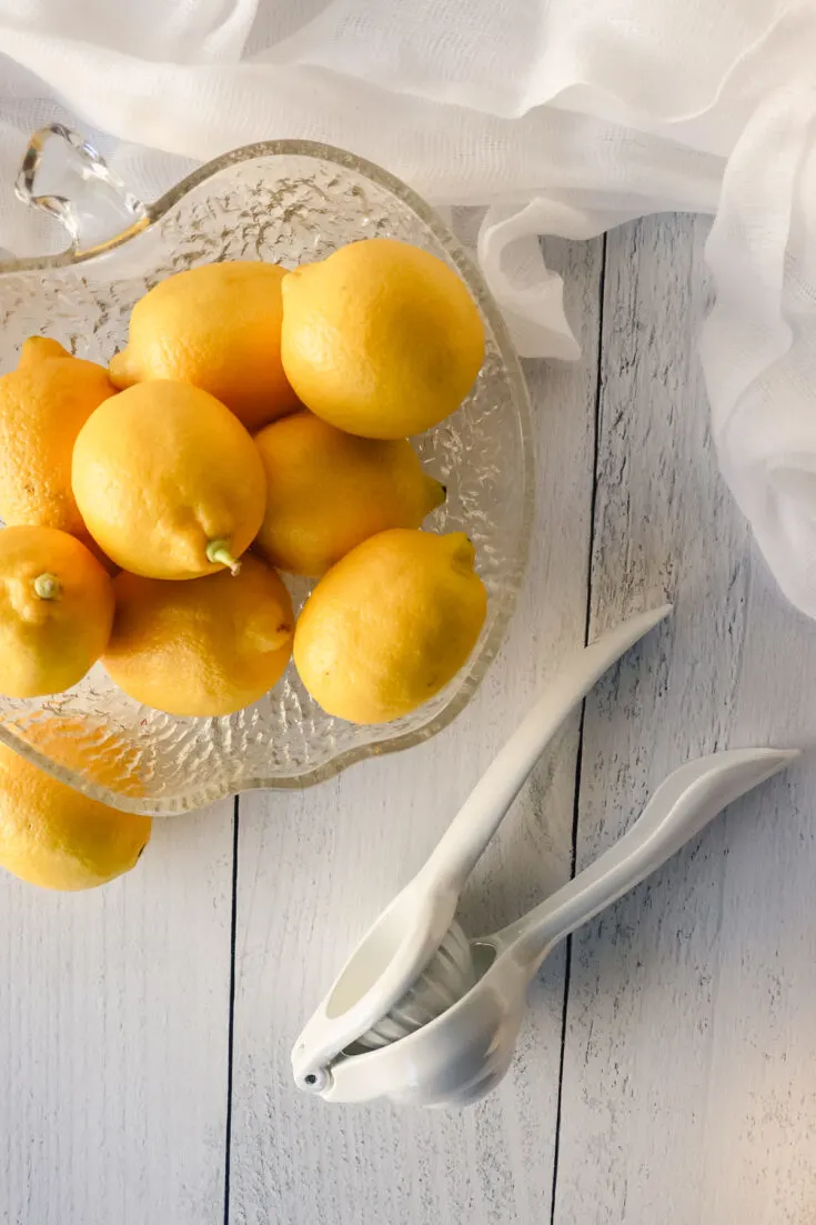 Bowl of lemons and lemon press