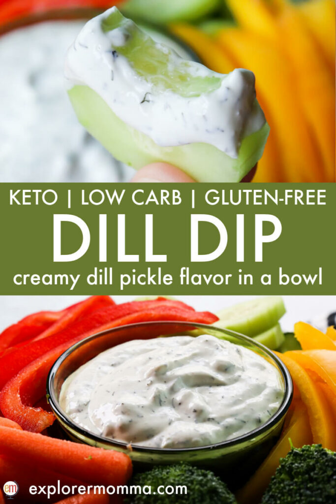 Keto dill dip in a bowl with low carb veggies