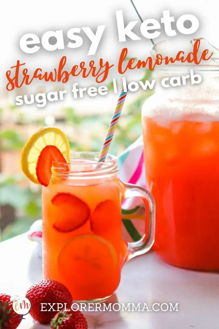 A glass and pitcher of easy keto strawberry lemonade