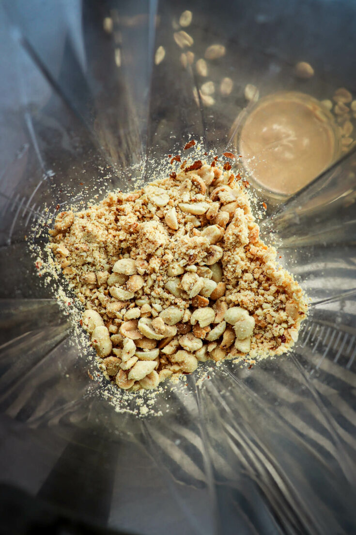 View of peanuts in a blender
