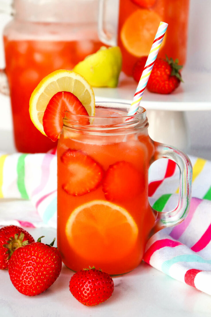 Front view of a glass of keto strawberry lemonade