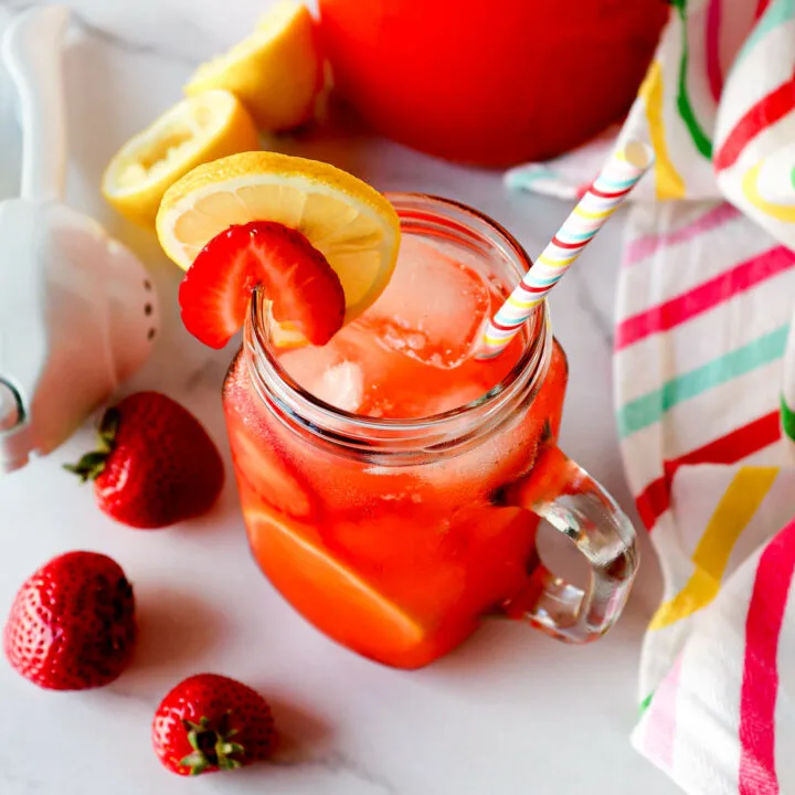 View of a glass of keto strawberry lemonade