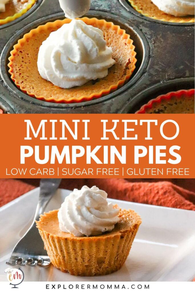 Mini keto pumpkin pies from front and overhead
