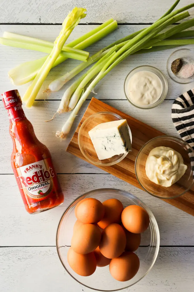 Overhead view of ingredients in low carb Buffalo eggs