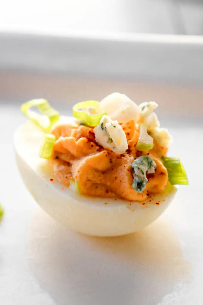 Sun shining on a keto Buffalo deviled egg