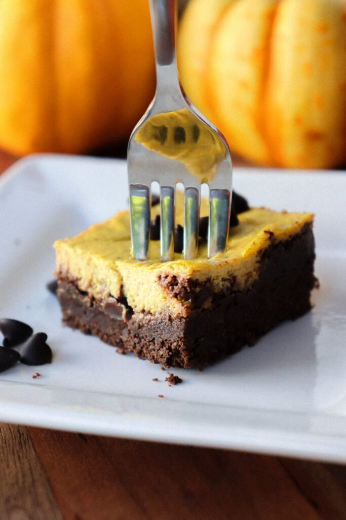 A fork in a low carb pumpkin brownie
