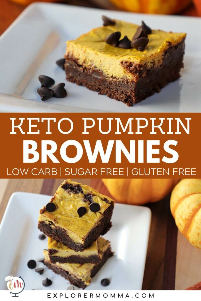 Keto Pumpkin Brownies stacked on a white plate