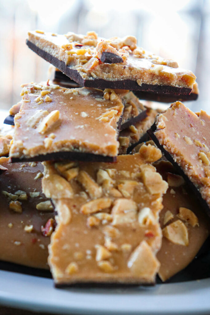 Stack of chocolate peanut butter bark