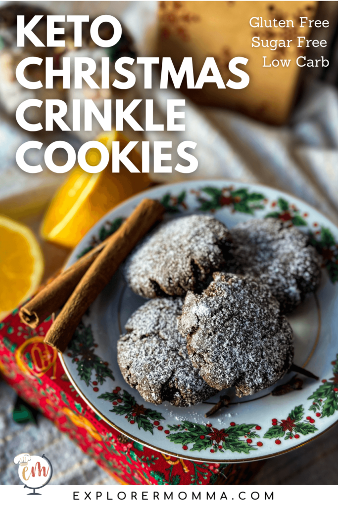 A plate of keto chocolate crinkle cookies with oranges and cinnamon