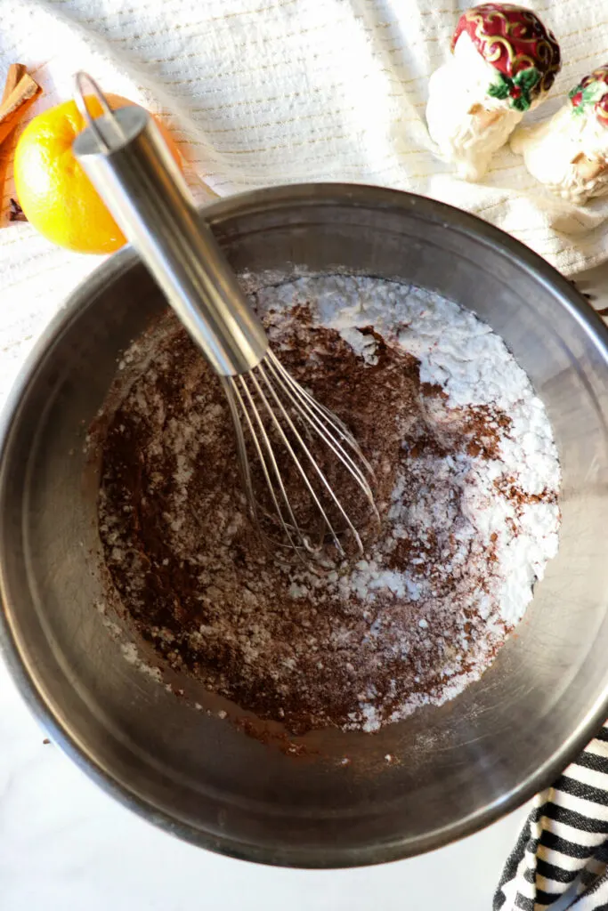 A whisk in the dry ingredients for the keto cookies