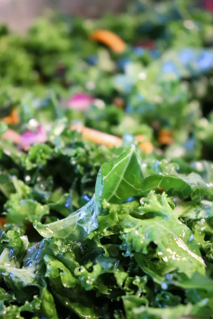 Close up view of kale in keto kale salad
