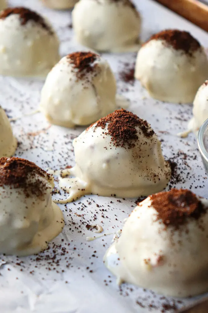 Set keto chocolate truffles on a baking sheet