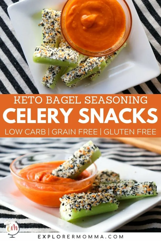 Easy keto celery snacks with keto Buffalo sauce for dipping on a white plate