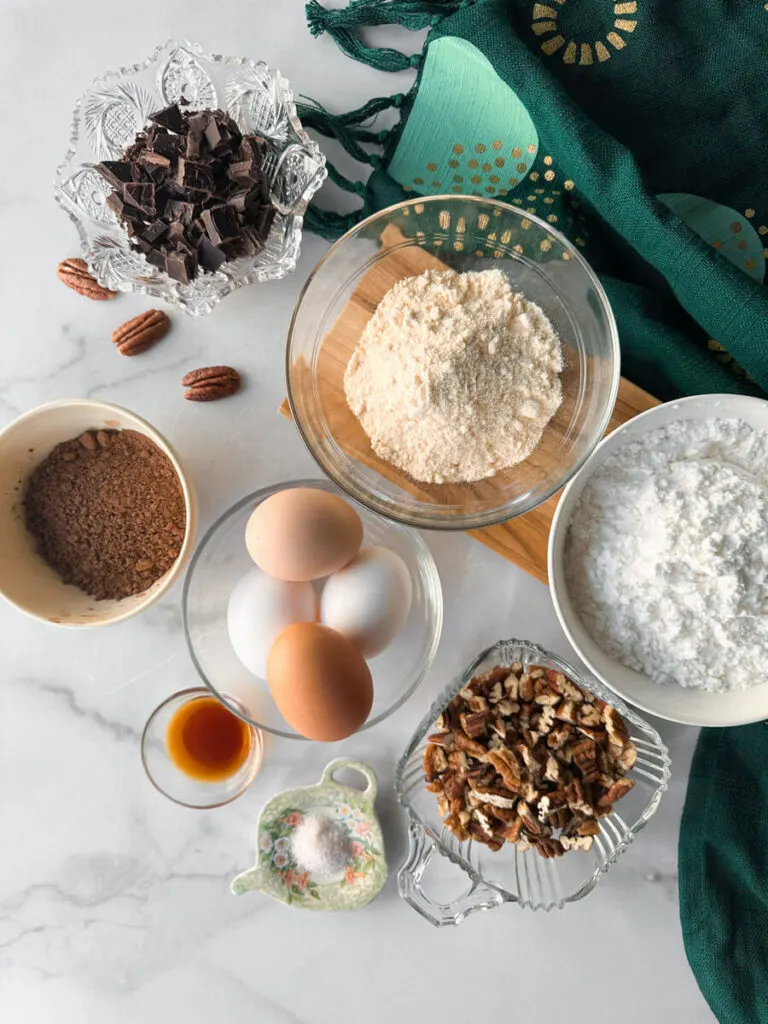 Overhead view of ingredients in coconut flour keto brownies