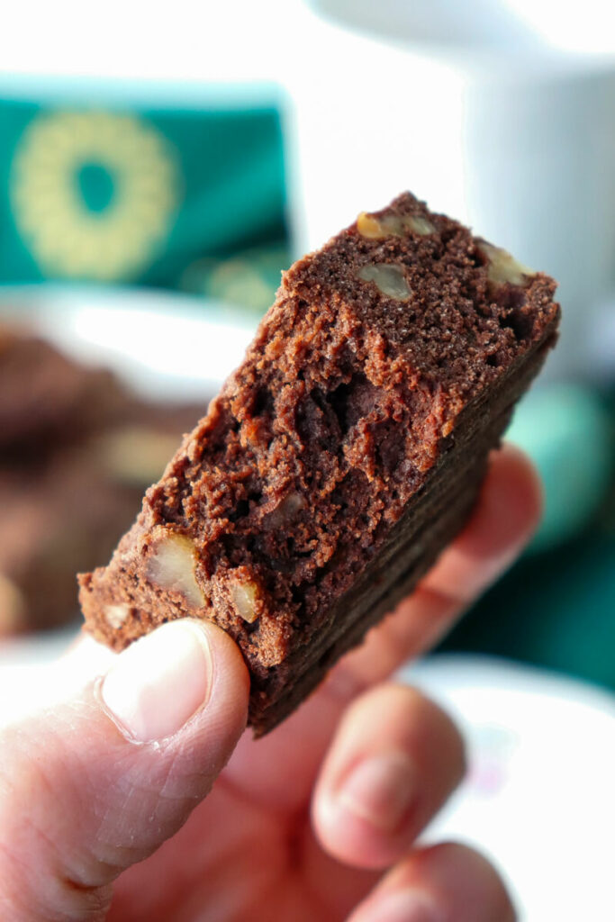 A bite out of a keto coconut flour brownie