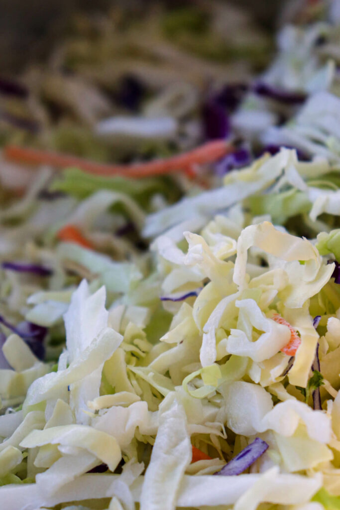 A close up view of keto coleslaw mix