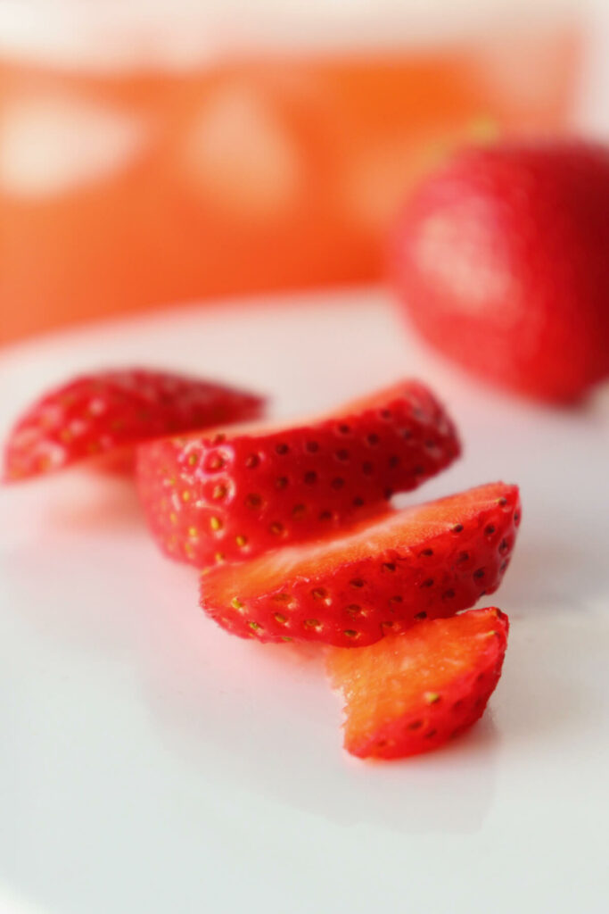 Front view of a sliced strawberry