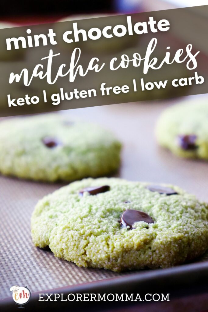 Gluten free matcha cookies cooling on a pan