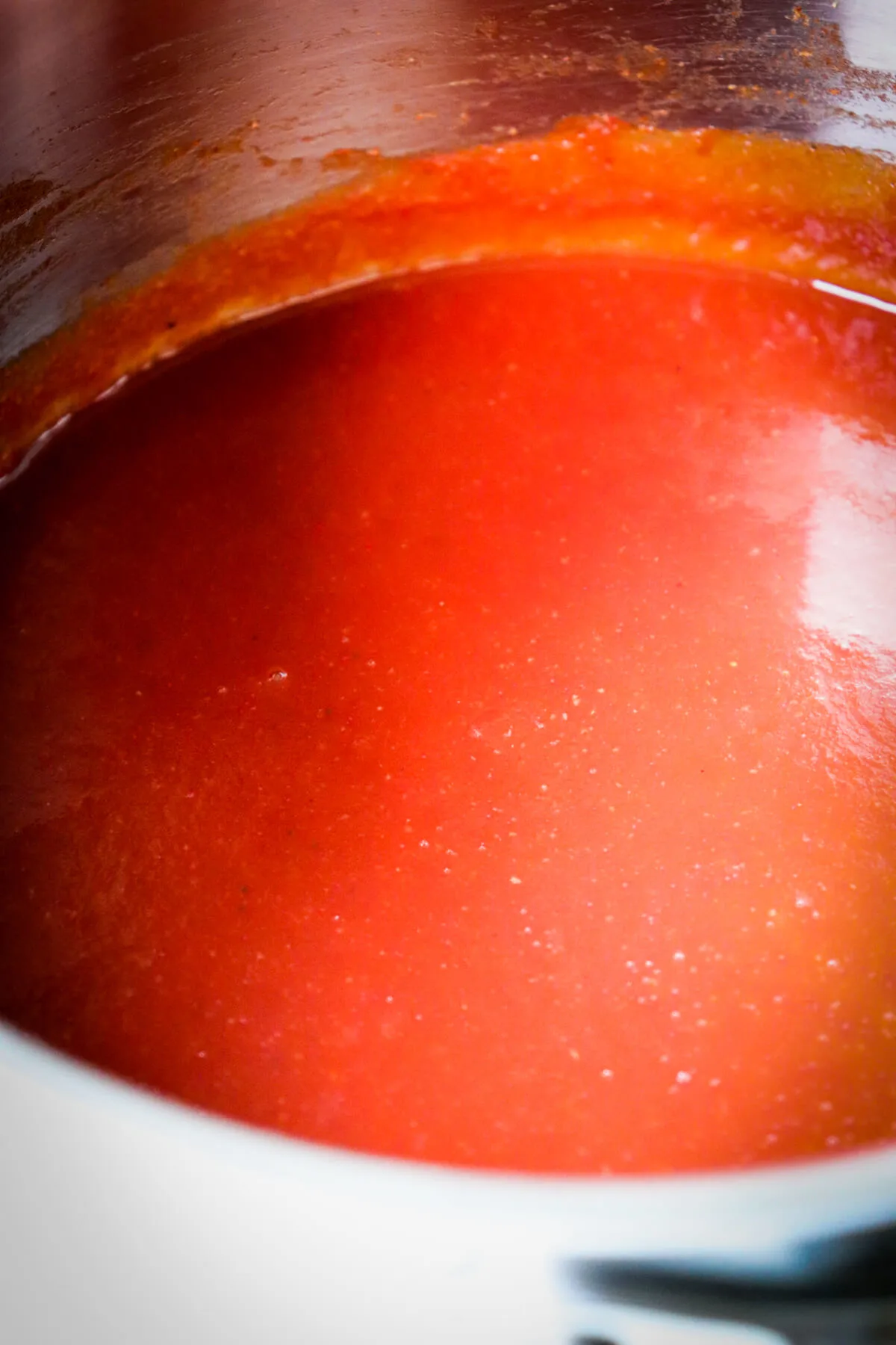 Overhead view of saucepan with keto ketchup
