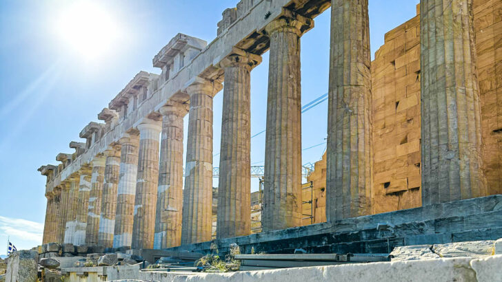 Columns of the Parthenon on the Acropolis in Athens Greece