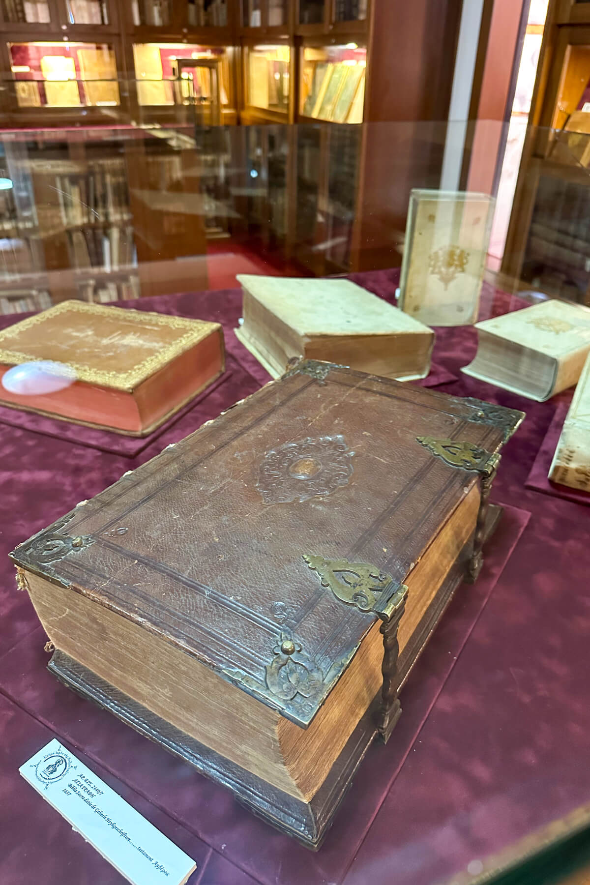 A old book on display in the Andritsaina public library