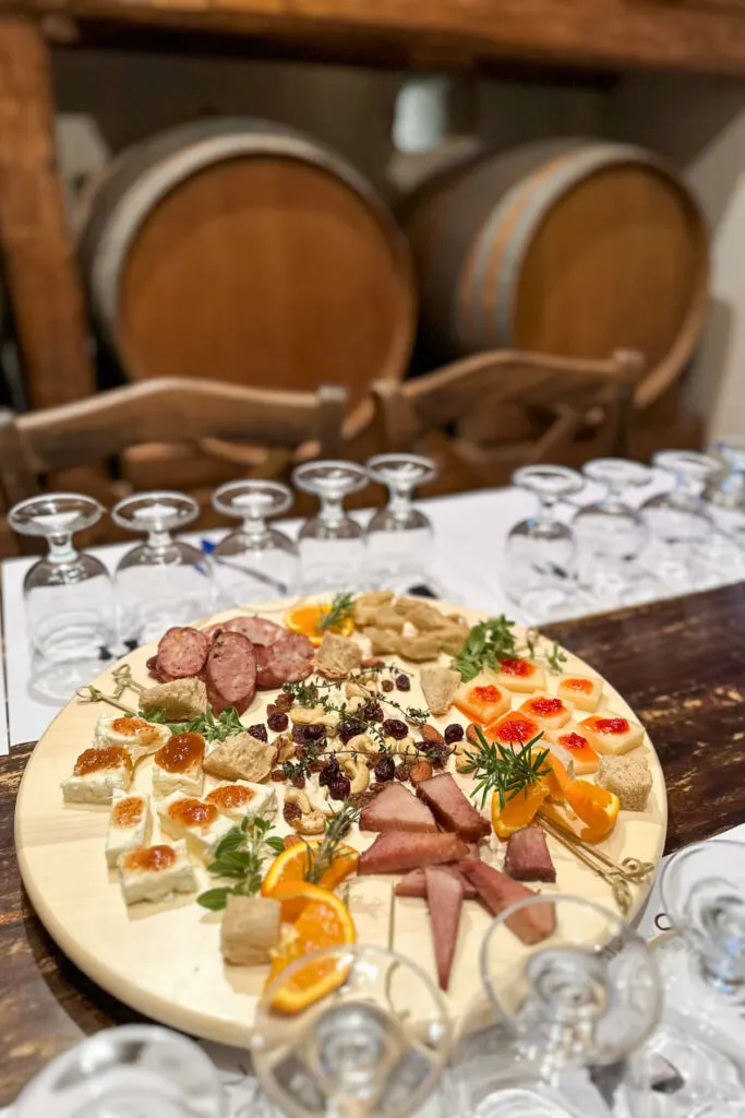 A plate of Greek food at the wine tasting at the Liotrivi Estate