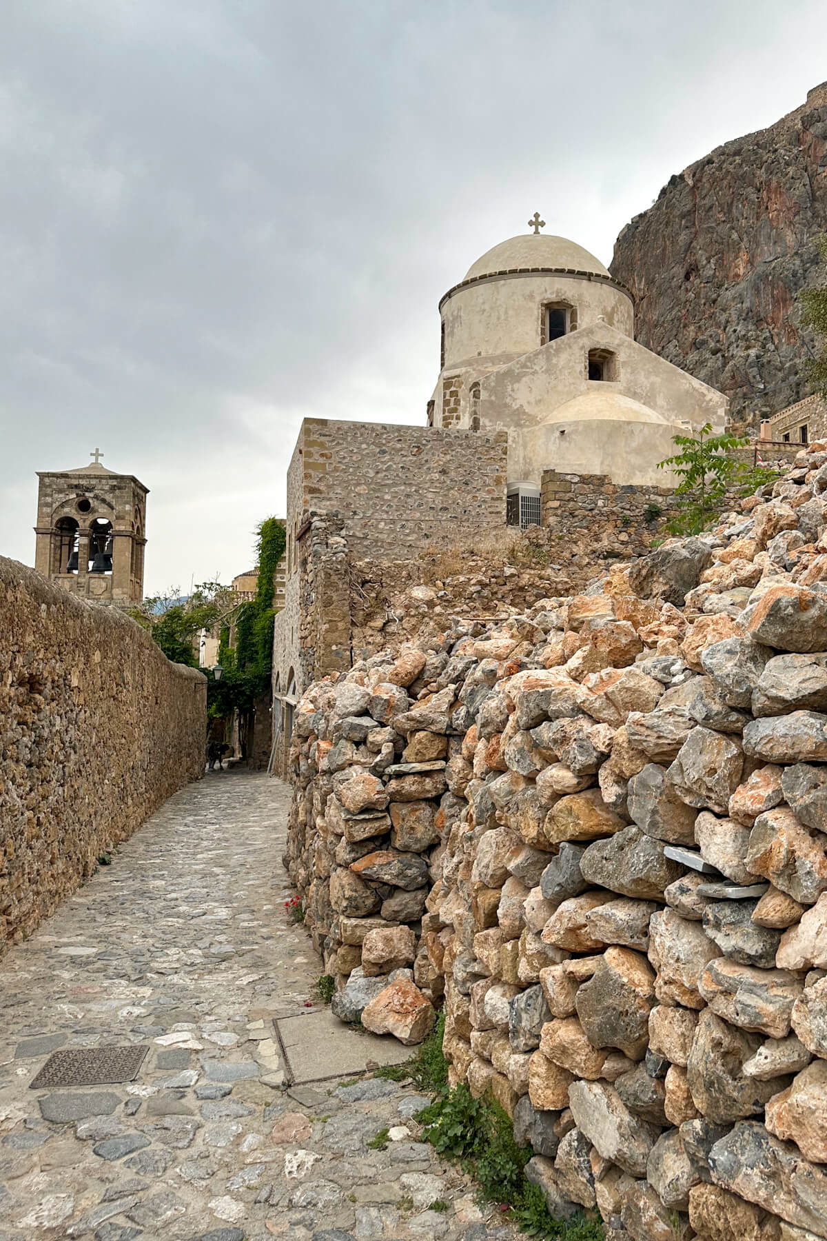 A view going up the hill to the upper section of Monemvasia