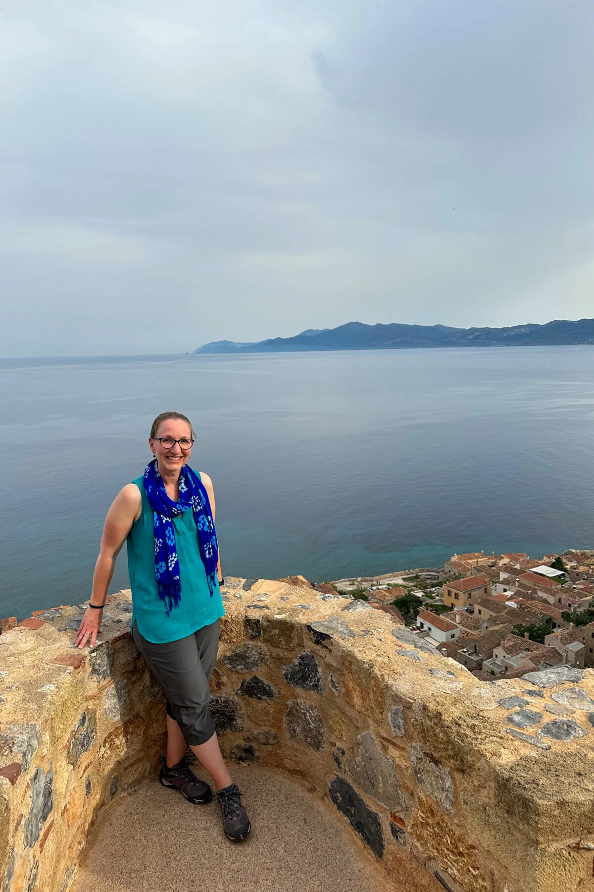 Lauren at the top of Monemvasia upper town enjoying the view