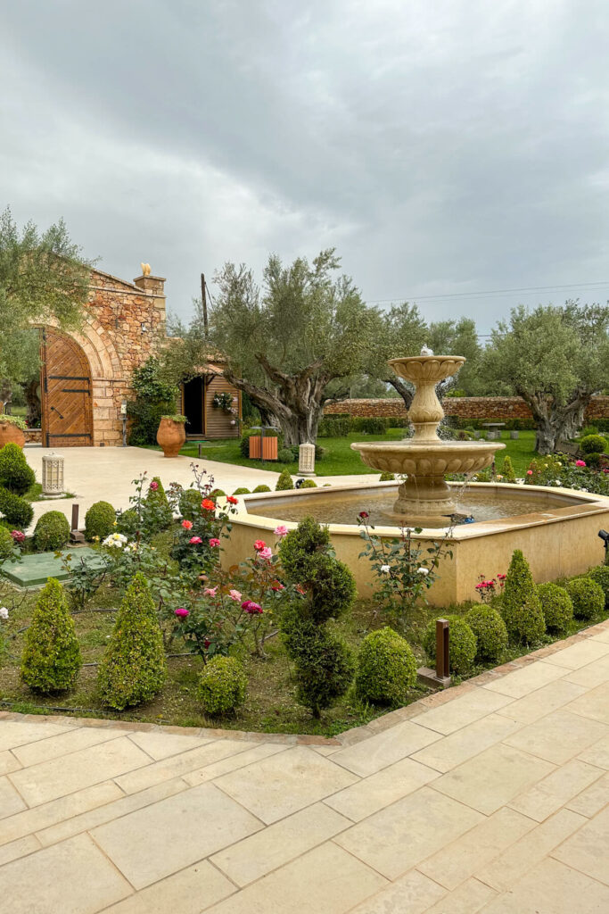 Fountain in front of the Mystras Grand Resort and Spa