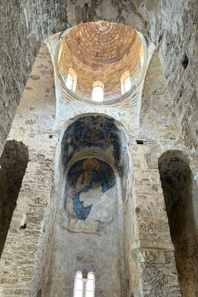 The inside of an Orthodox Church in Mystras with the remaining icons