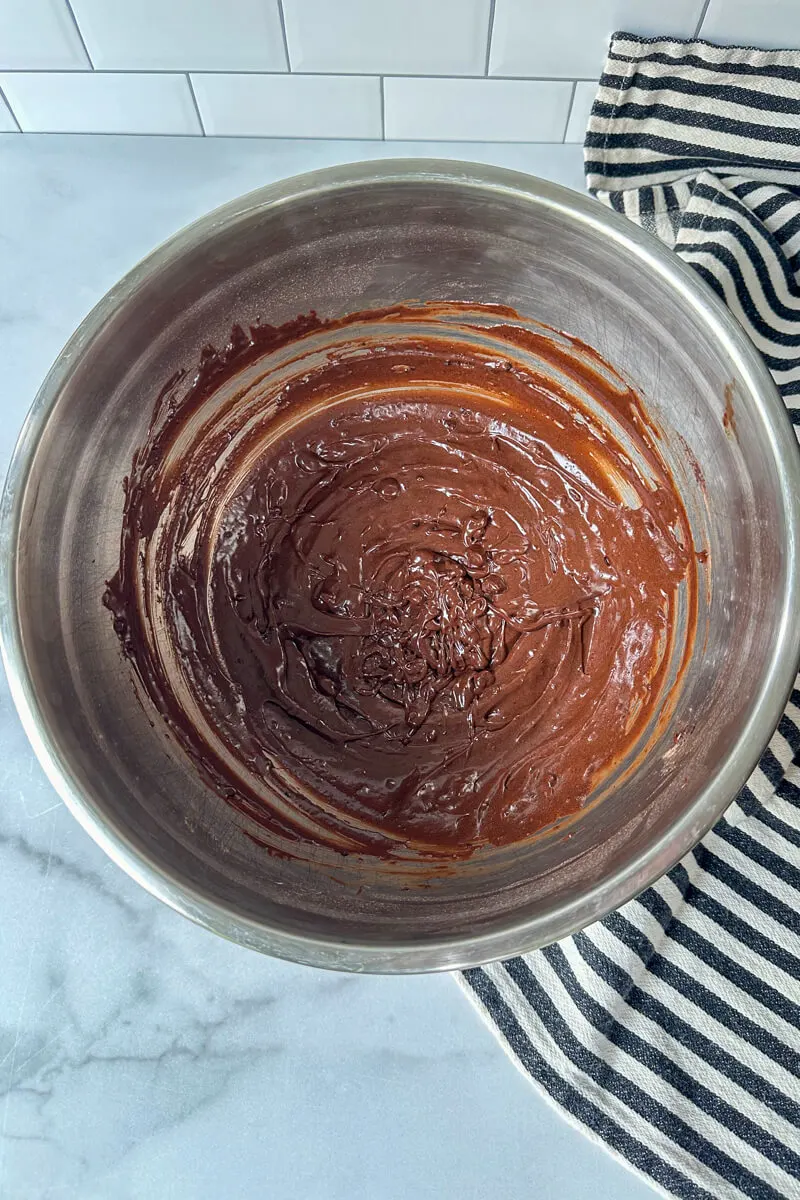 Bowl of keto zucchini brownie batter.