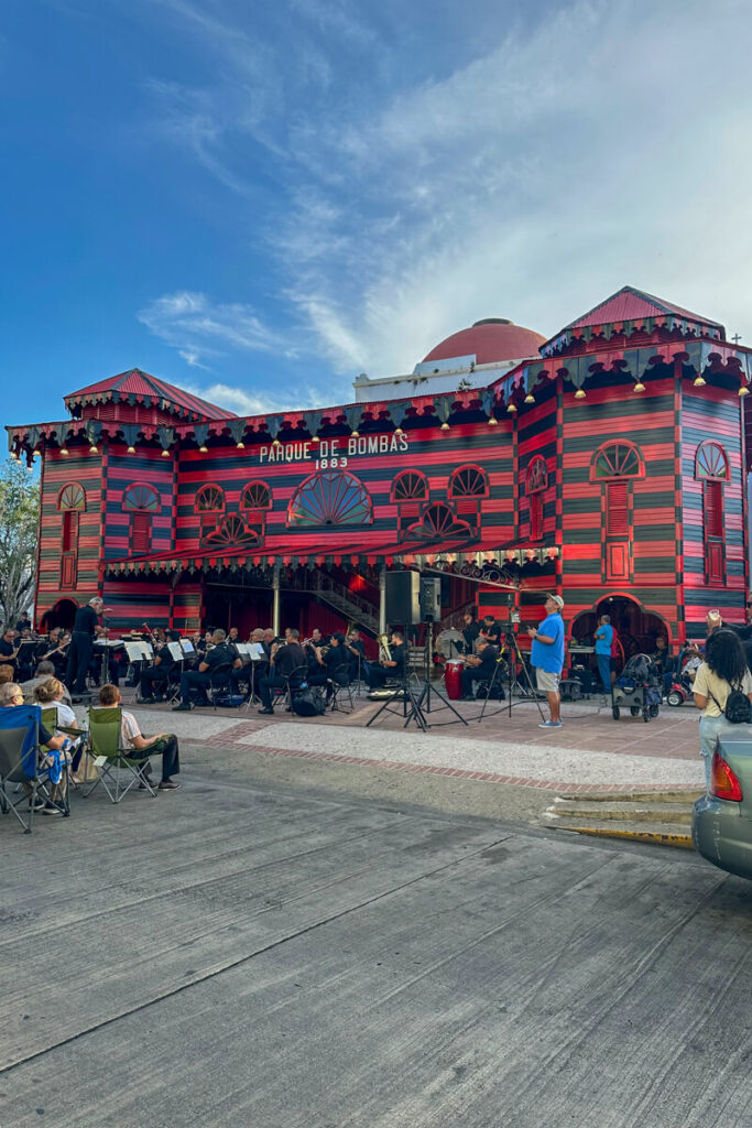 The striking black and red old Firehouse of Poncé