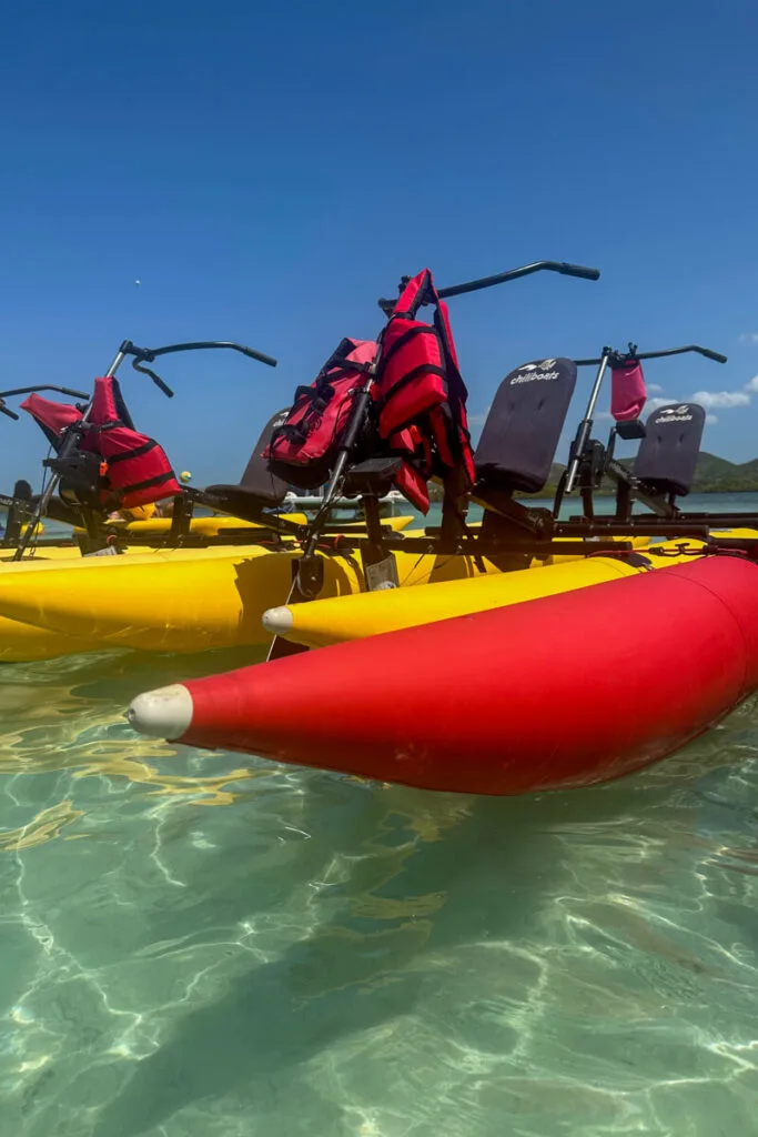 Red and yellow chili boats floating on the water