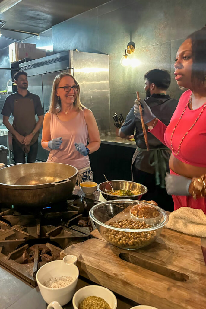 Four participants talking about making the rice from Puerto Rico