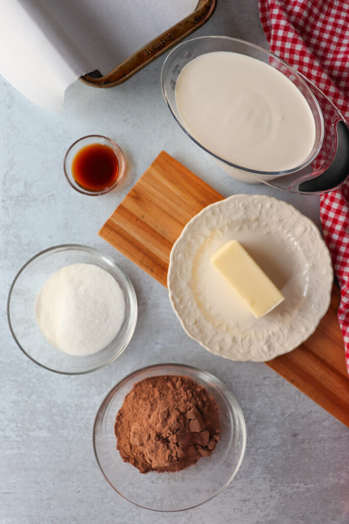 Overhead view of the ingredients in keto fudge